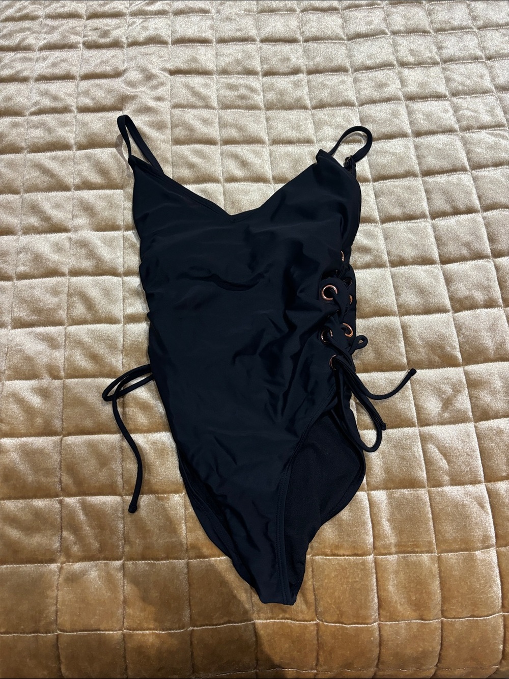 jcpenney Black Lace-Up Side One-Piece Swimsuit